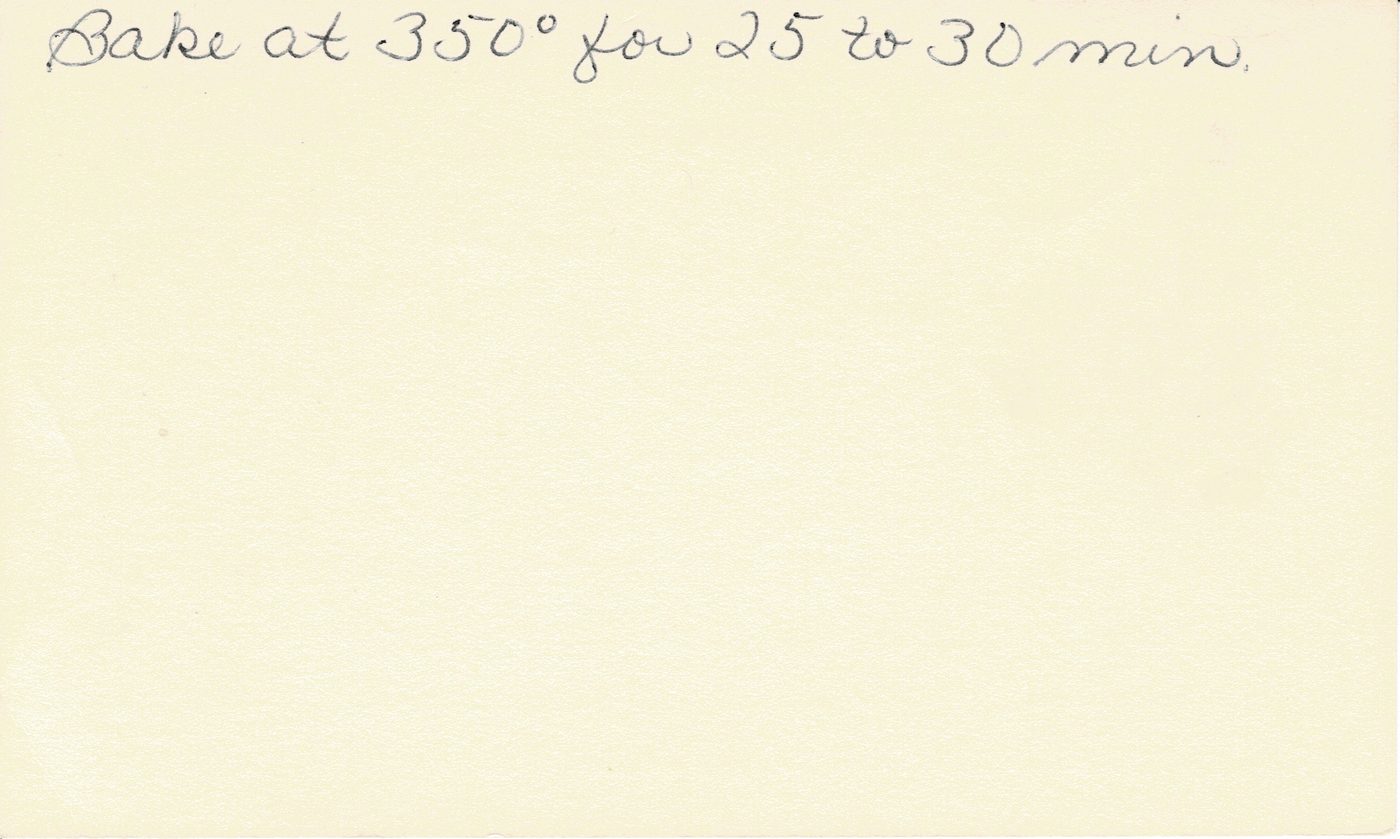 Handwritten recipe card for Green Casserole, back side